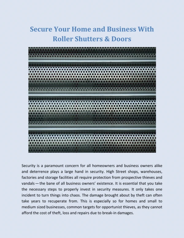 Secure Your Home and Business With Roller Shutters & Doors