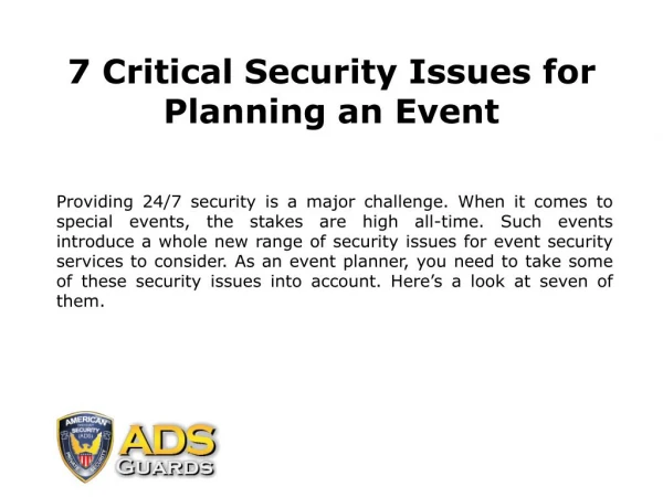 7 Critical Security Issues for Planning an Event