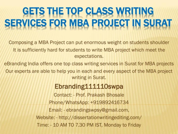 Gets the top class writing Services for MBA project in Surat