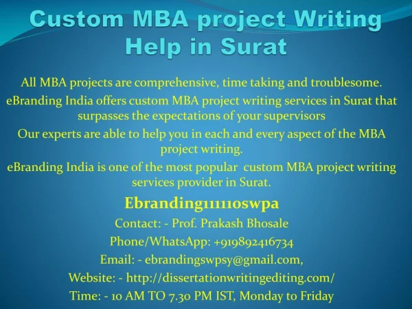 Custom MBA project Writing Help in Surat