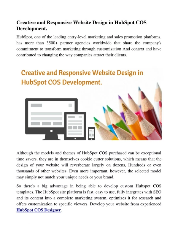 Creative and Responsive Website Design in HubSpot COS Development