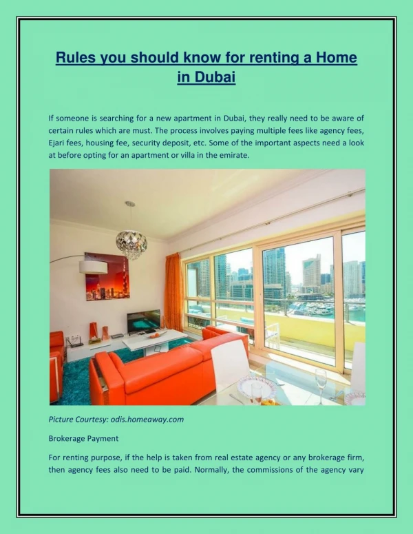Rules you should know for renting a Home in Dubai