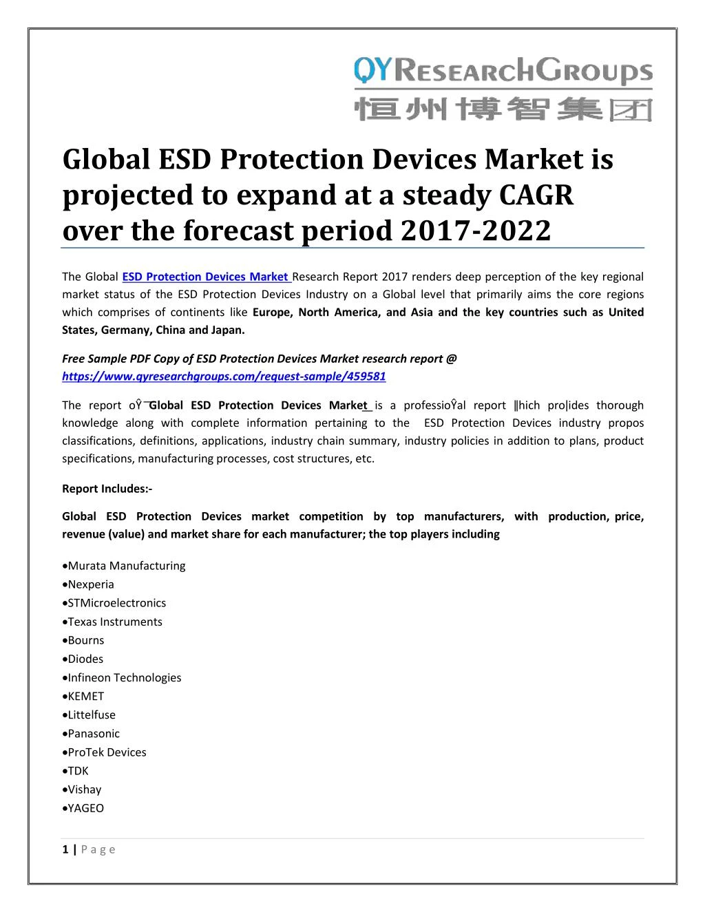 global esd protection devices market is projected