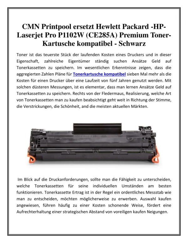 CMN Printpool ersetzt Hewlett Packard -HP- Laserjet Pro P1102W (CE285A) Premium Toner-Kartusche kompatibel - Schwarz