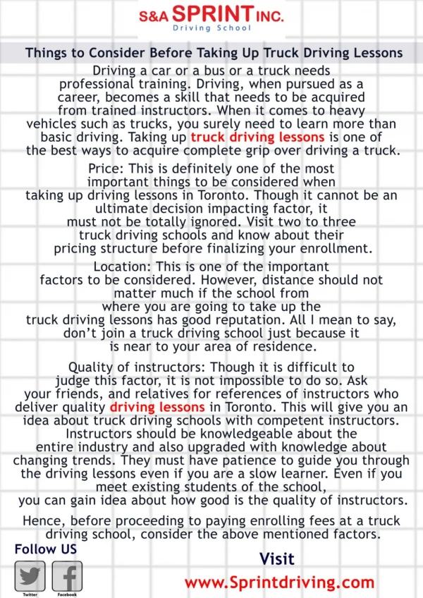 Things to Consider Before Taking Up Truck Driving Lessons
