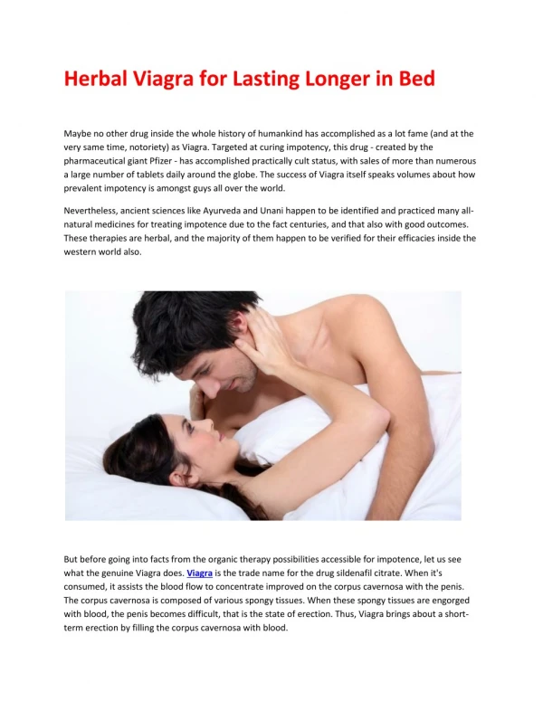 Herbal Product for Lasting Longer in Bed