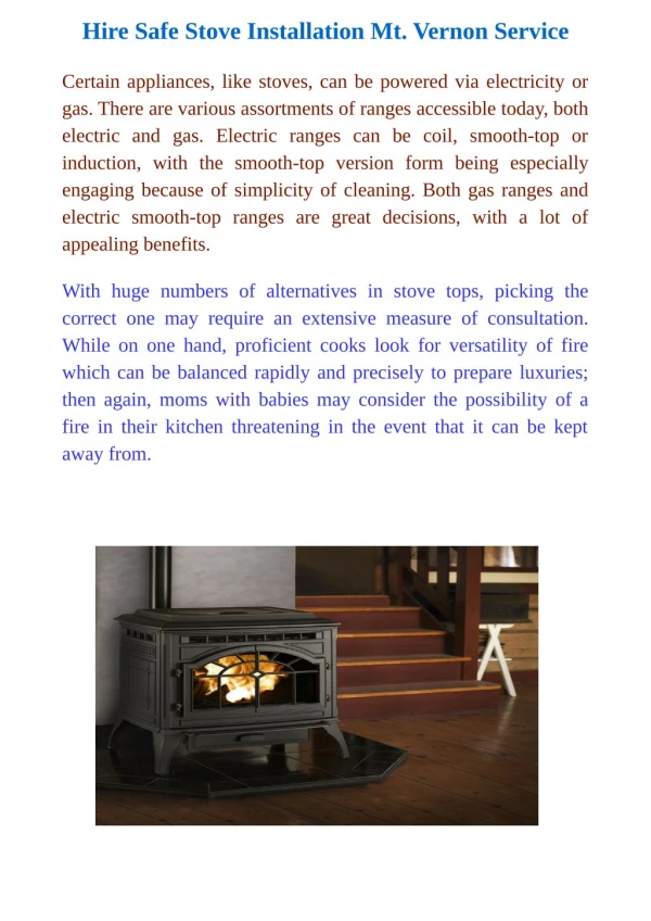 Hire Safe Stove Installation Mt. Vernon Service