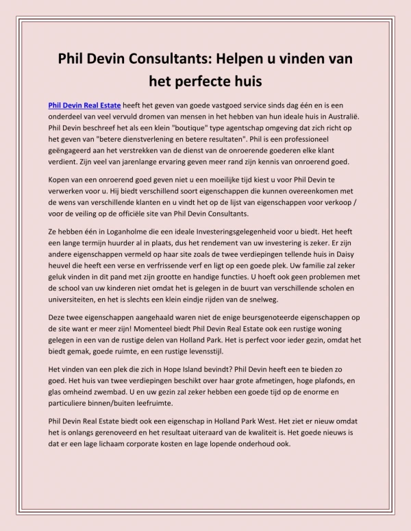 Phil Devin Consultants: Helpen u vinden van het perfecte huis