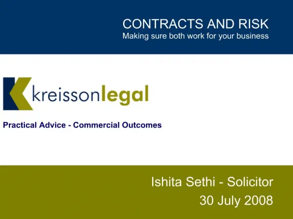 CONTRACTS AND RISK Making sure both work for your business