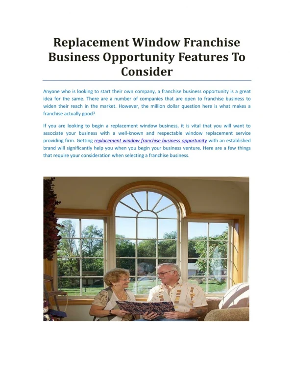 Replacement Window Franchise Business Opportunity Features To Consider