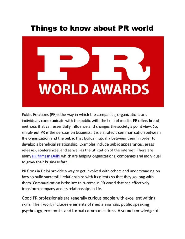 Things to know about PR world