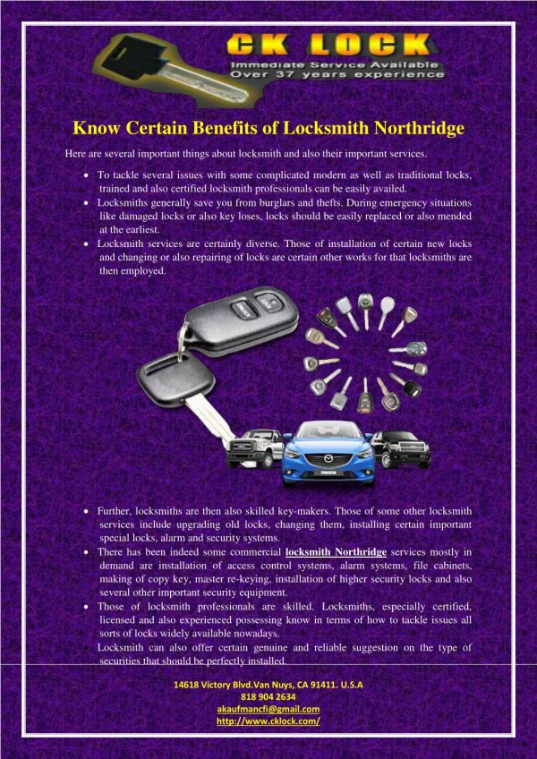 Know Certain Benefits of Locksmith Northridge