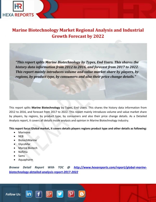 "Marine Biotechnology Market Regional Analysis and Industrial Growth Forecast by 2022"