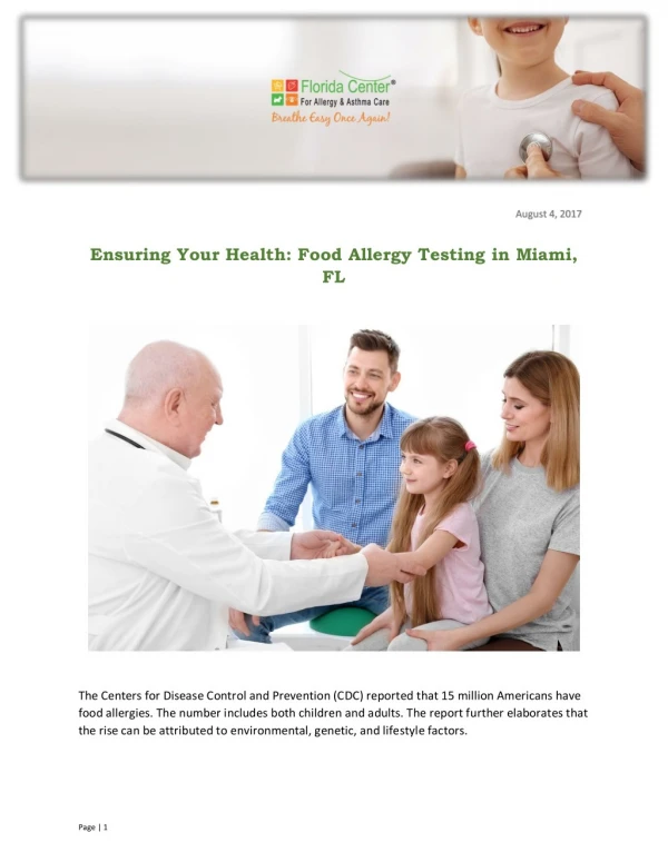 Ensuring Your Health: Food Allergy Testing in Miami, FL