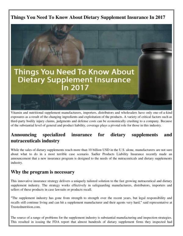 Things You Need To Know About Dietary Supplement Insurance In 2017