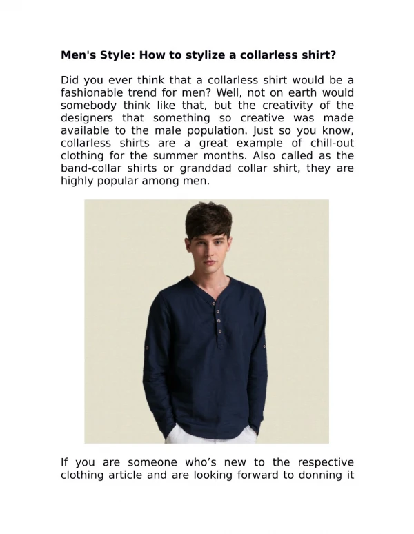 Men's Style: How to stylize a collarless shirt?
