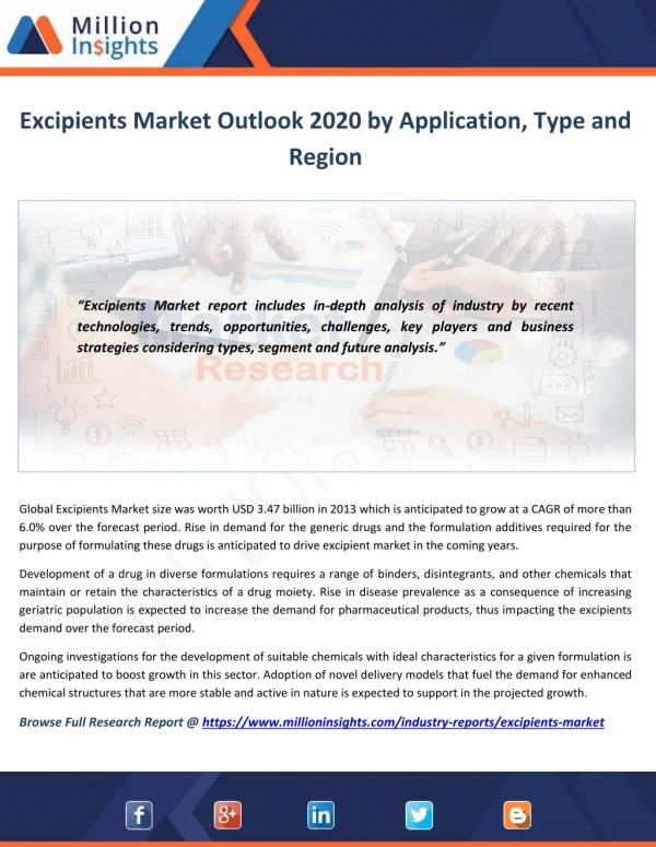 Excipients Market Segmentation, Opportunities, Trends & Future Scope to 2020