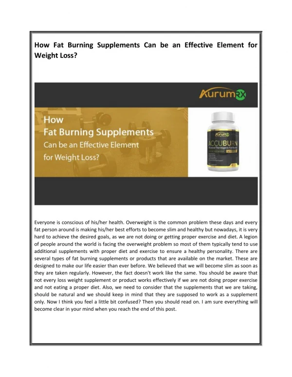 How Fat Burning Supplements Can be an Effective Element for Weight Loss?