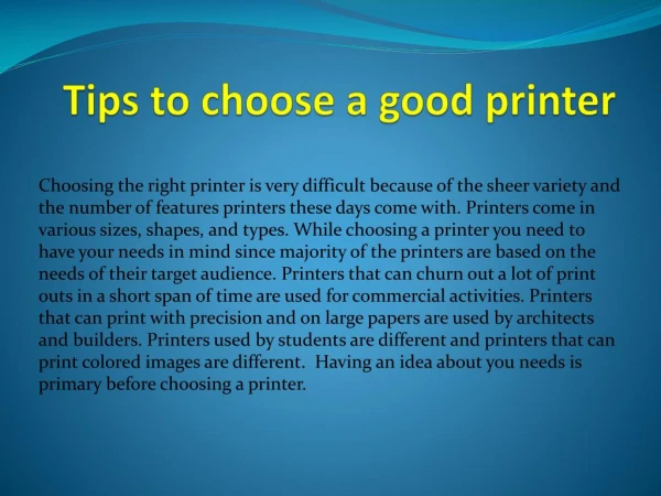 Tips to choose a good printer