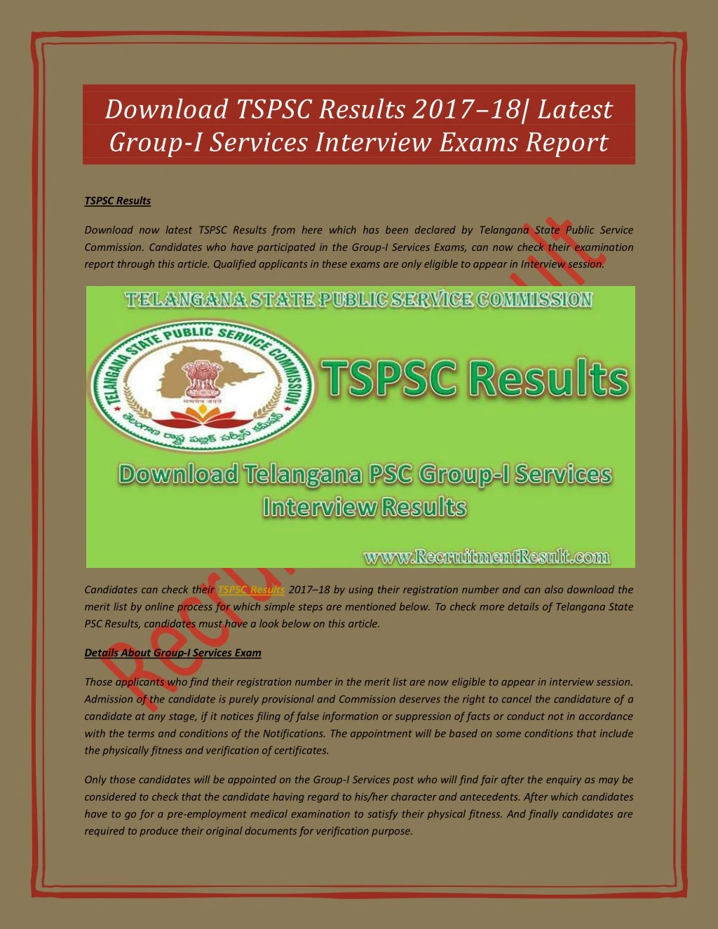 download tspsc results 2017 18 latest group