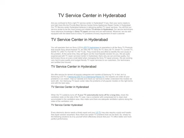 TV Service Center in Hyderabad