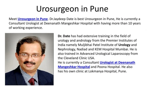 Urosurgeon in Pune - Dr. Jaydeep Date