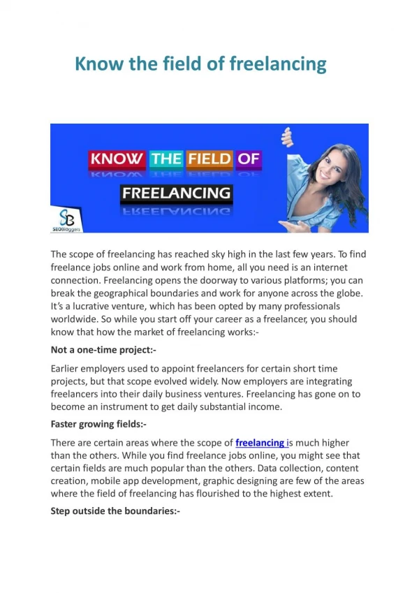 Know the field of freelancing
