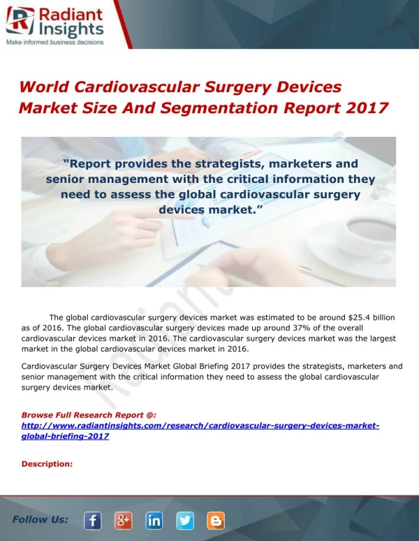 World Cardiovascular Surgery Devices Market Size And Segmentation Report 2017