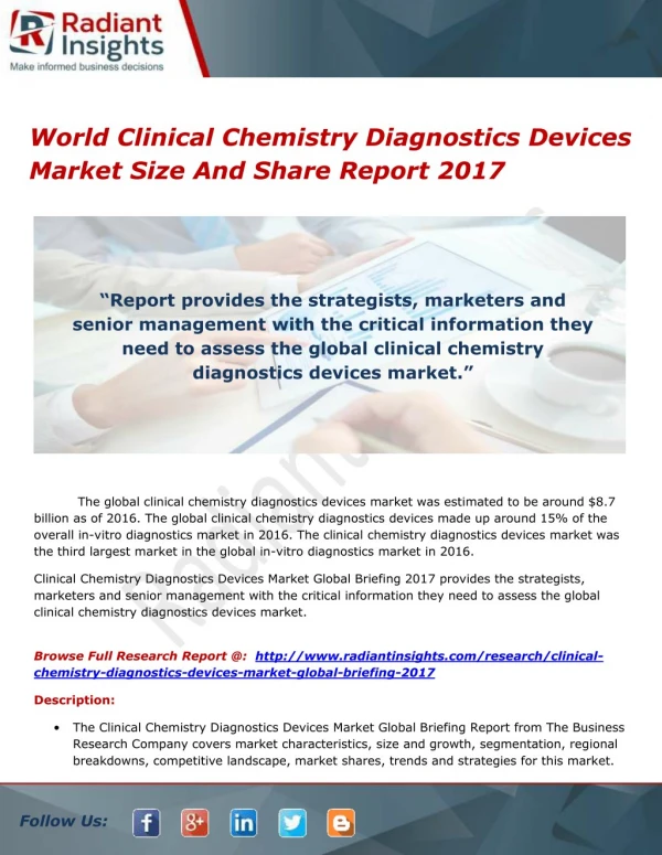 World Clinical Chemistry Diagnostics Devices Market Size And Share Report 2017