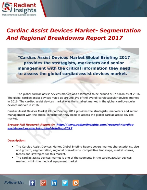 Cardiac Assist Devices Market- Segmentation And Regional Breakdowns Report 2017