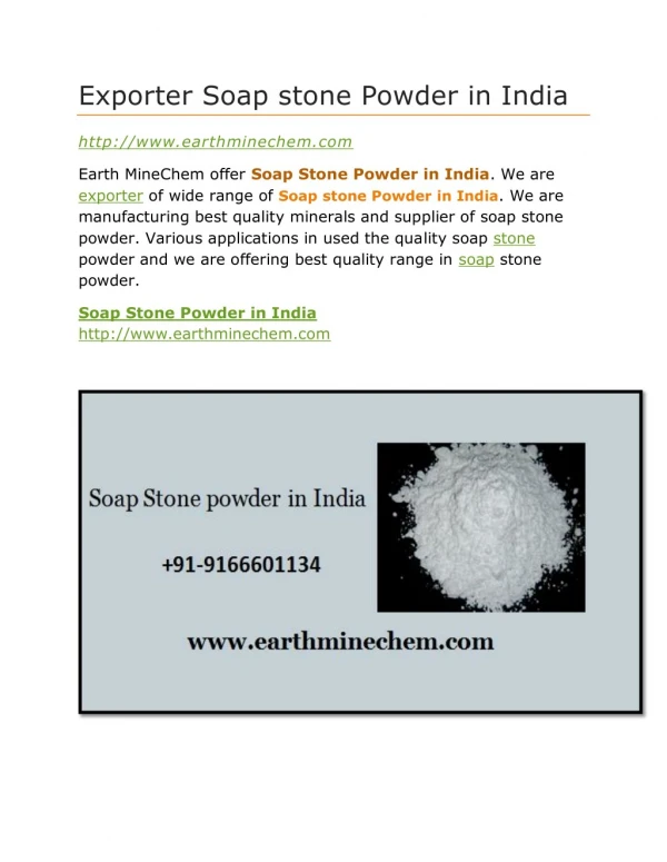 Exporter Soap stone Powder in India