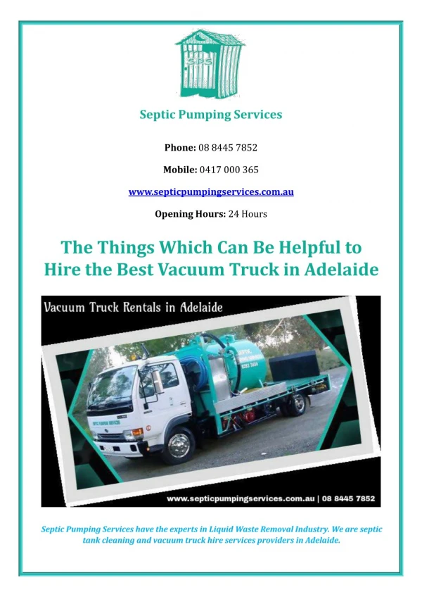 The Things Which Can Be Helpful to Hire the Best Vacuum Truck in Adelaide