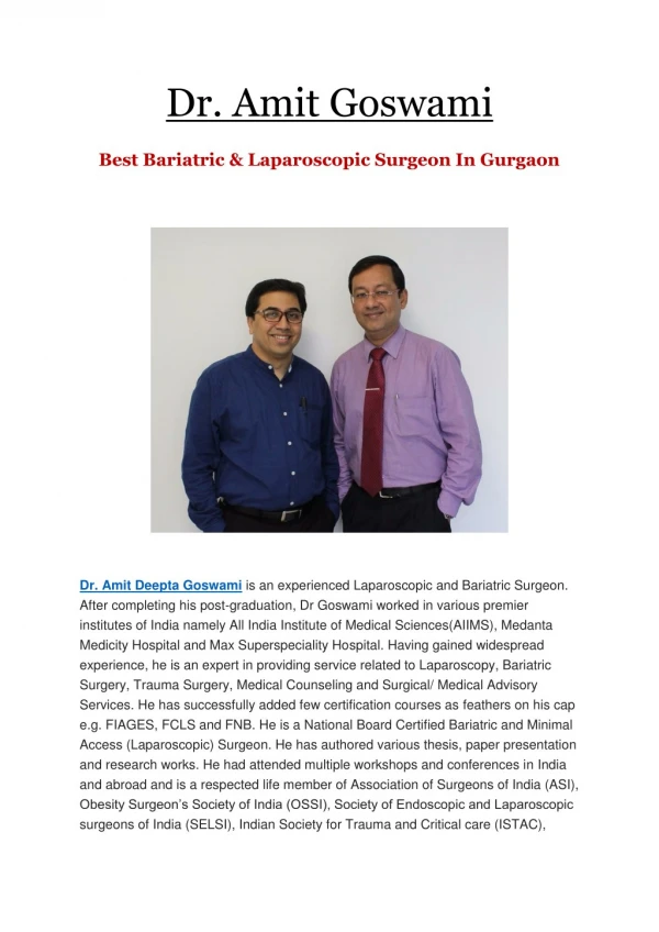 Best laparoscopic Surgeon in Gurgaon | Dr. Amit Deepta Goswami