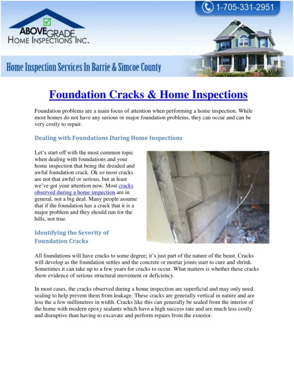 Foundation Cracks & Home Inspections - Abovegradehomeinspections.ca