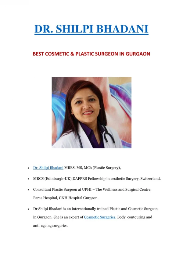 Best Cosmetic & Plastic Surgeon in Gurgaon | Dr. Shilpi Bhadani