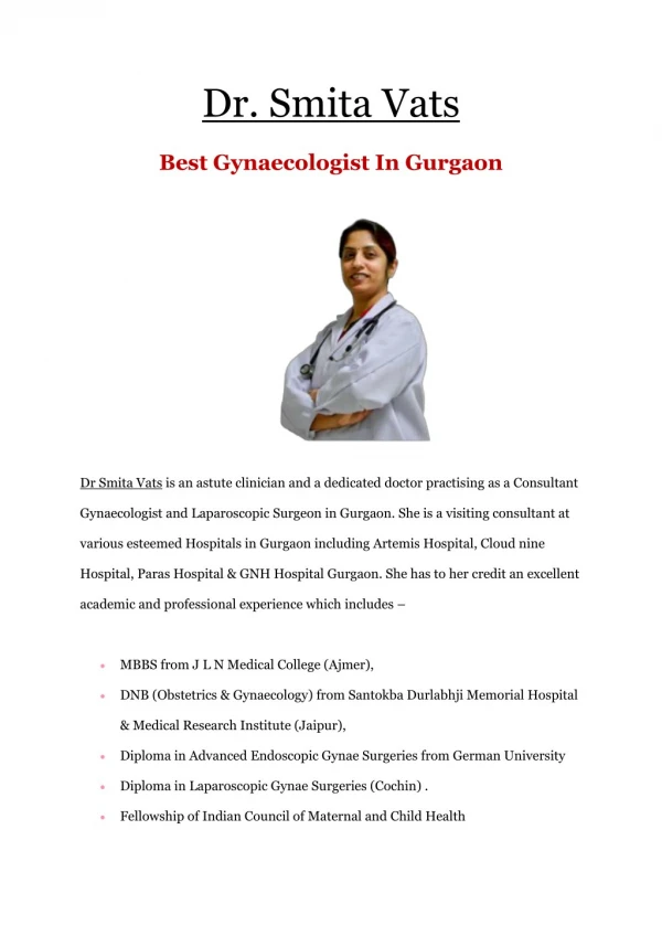Best Gynaecologist in Gurgaon | Dr. Smita Vats