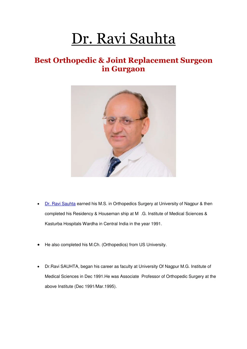 dr ravi sauhta best orthopedic joint replacement