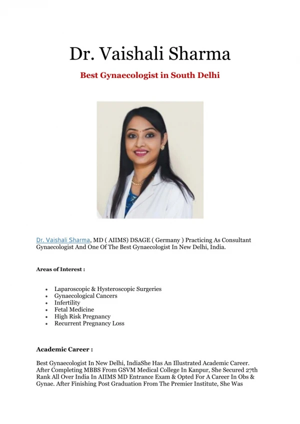Best Gynaecologist in South Delhi | Dr. Vaishali Sharma