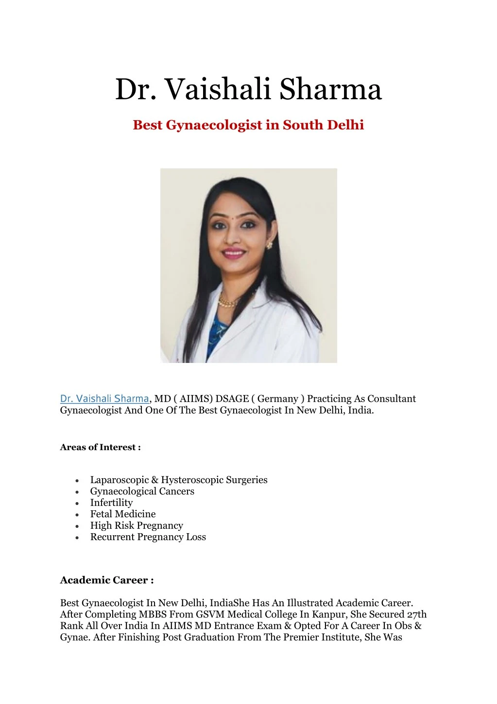 dr vaishali sharma best gynaecologist in south