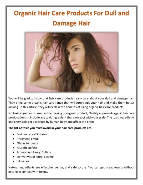 Organic Hair Care Products For Dull and Damage Hair