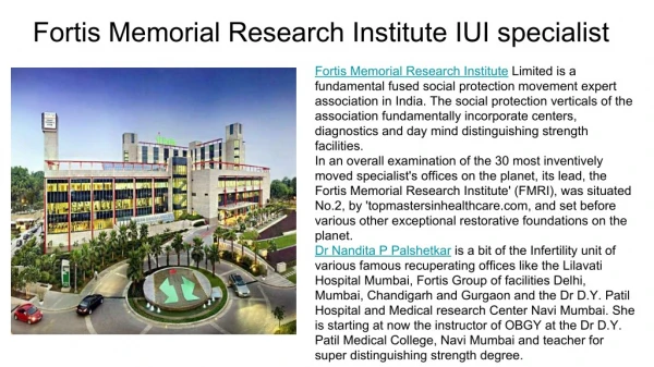 IUI, ICSI treatment Fortis Memorial Research in India