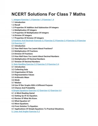 NCERT Solutions For Class 7 Maths - slide 1