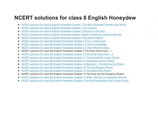 NCERT Solutions for Class 8 English Honeydew