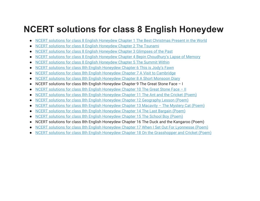 ncert solutions for class 8 english honeydew