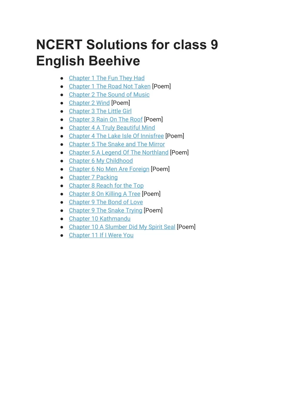 ncert solutions for class 9 english beehive