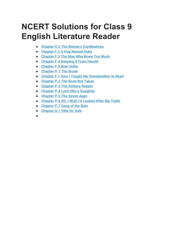 NCERT Solutions for Class 9 English Literature Reader