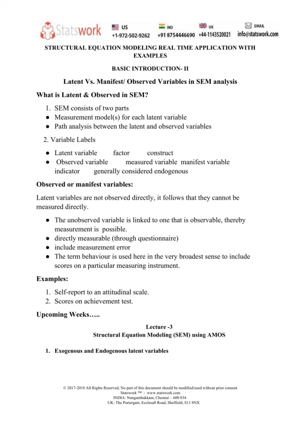 Lecture 2: Latent/Manifest/Observed Variables using in SEM Analysis (www.statswork.com)