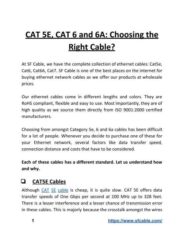 CAT 5E, CAT 6 and 6A: Choosing the Right Ethnernet Network Cable?