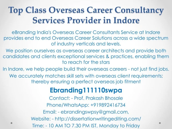 Top Class Overseas Career Consultancy Services Provider in Indore