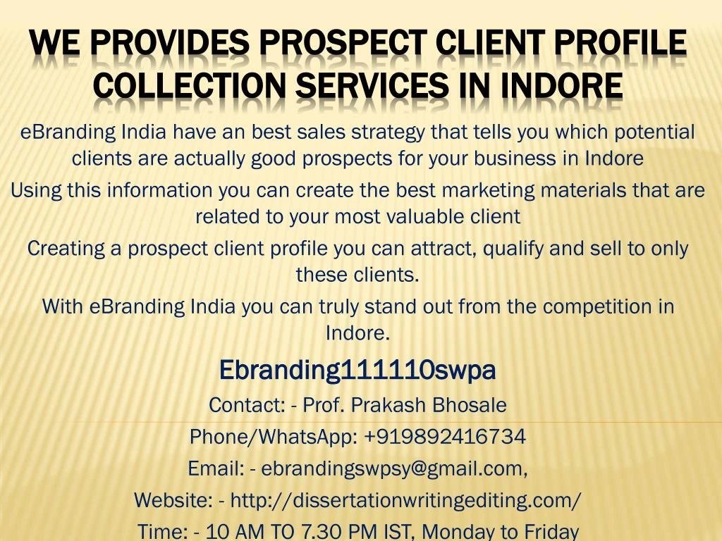 we provides prospect client profile collection services in indore